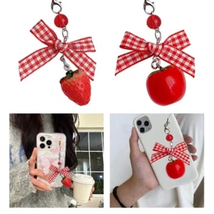 Strawberry Phone Charm Bowknot Phone Strap Resin Material Tomato Phone Pendant - Zdjęcie 1 z 11