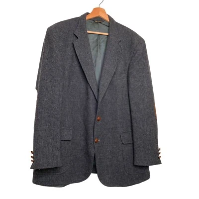 Blazer Barrister Para Hombre Talla 44 Gris Lana Pura Dos Botones Abrigo Deportivo Parche en el Codo Foto 1 de 4