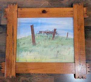 50er Jahre Western Hütte Vintage Holz Lodge Rahmen für 20x16" Malerei Kitsch Cowboy - Bild 1 von 12
