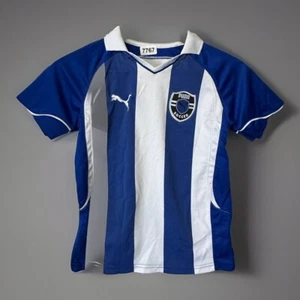 Youth Puma White Blue Striped Soccer Jersey S 7767 - Picture 1 of 9