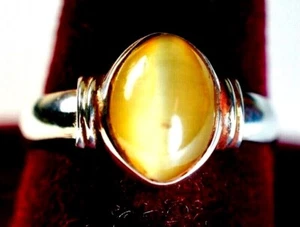 925 St. Silver Ring, With 11x8 mm Marquise Shape Cat's Eye, Size S - Picture 1 of 4