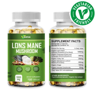 120 Capsules Lions Mane Mushroom 1000Mg Immune Boost, Memory & Brain Support - Image 1 of 4