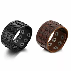 Herren Punk Breites Leder Kreuz Geflochtene Manschette Armband Verstellbares Armband - Bild 1 von 15