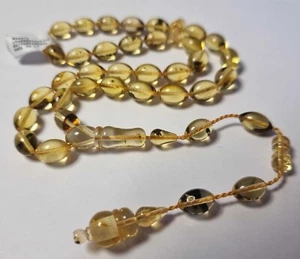 Transparent mit Fossil Olivenform Bernstein 8,5 mm Islamische Gebetsperlen 33 - Bild 1 von 2