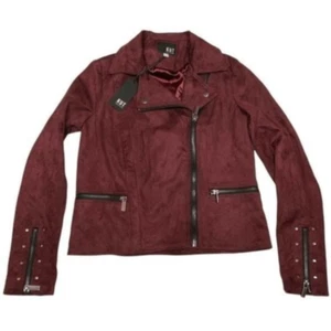 Kut from the Kloth Womens XS Eveline Faux Suede Moto Jacket Burgundy Pockets Zip - Picture 1 of 11