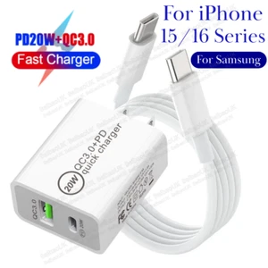 For Android iPhone 15 16 QC PD 20W Fast Charger Adapter Brick USB C Type C Cord - Picture 1 of 17