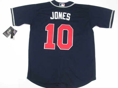 NWT Chipper Jones #10 Atlanta Braves Home Throwback Player Jersey Blue Cover