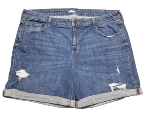 Old Navy Shorts Womens Sz 14 Denim Blue Jeans Distressed Stretch Cuffed Mom - Picture 1 of 11