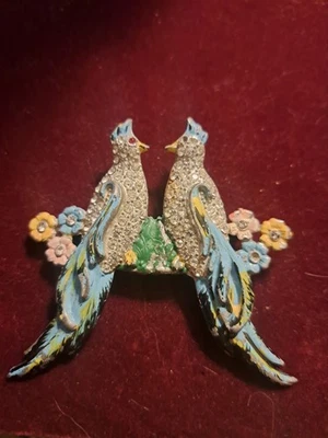 DE COLECCIÓN AÑOS 40 CORO DUETTE AZUL ESMALTADO TRANSPARENTE ESTRÁS BROCHES ALFILERES Foto 1 de 4