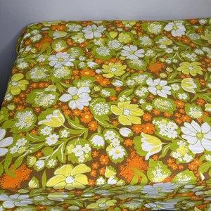 VTG Pequot Double Fitted Sheet Green Orange  Floral Flower Power Groovy Read - Bild 1 von 16