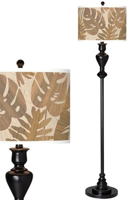 Lámpara de pie costera bronce negro carpintería tropical pantalla giclee para sala de estar Foto 1 de 4