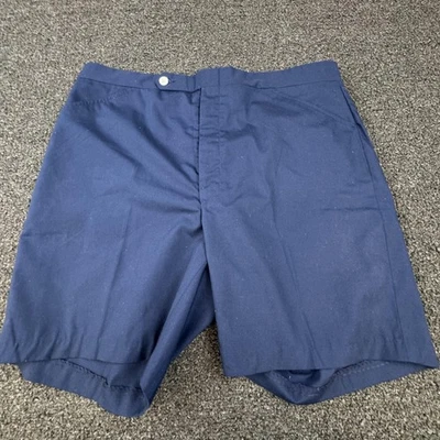 Vtg Higgins Shorts Men 34 Navy Blue Chino Dress Flat Front Uniform Twill Zip Fly - Image 1 of 4