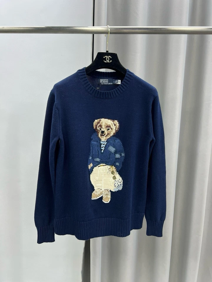 Polo Bear Crewneck Sweater BLUE Ralph Lauren Bear Motif cotton Jumper sz M Women - Image 1 of 4