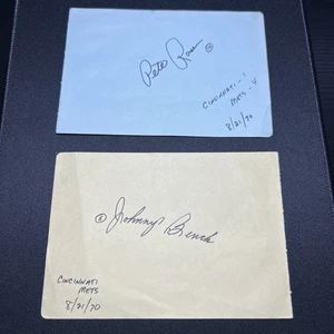 PETE ROSE & JOHNY BENCH AUTO 1970 Signed Vintage Album Page Cincinnati Reds 🔥 - Picture 1 of 4