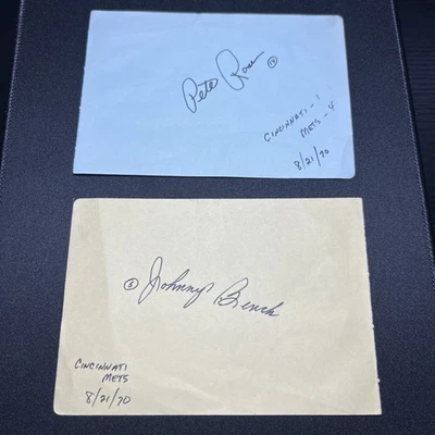 PETE ROSE & JOHNY BENCH AUTO 1970 Signed Vintage Album Page Cincinnati Reds 🔥 - Image 1 of 4