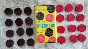 Vintage HALSAM Comet Wooden Checkers In Rare Cardboard Tin Top Box Set #518/24 - Picture 1 of 8