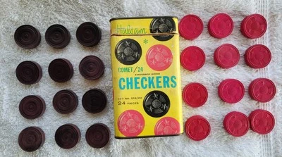 Vintage HALSAM Comet Wooden Checkers In Rare Cardboard Tin Top Box Set #518/24 - Image 1 of 4