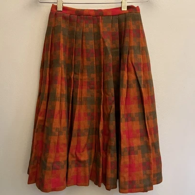 Vintage Pleated Plaid Wool Skirt Handmade Fall Colors Extra Small Petite Size 0 - Image 1 of 4