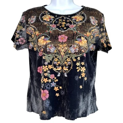 Vintage Y2K Katina Marie Fairy Grunge Floral Rhinestone T-Shirt Size Small Goth - Image 1 of 4