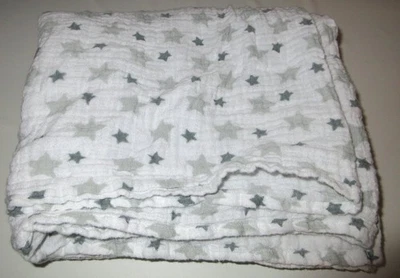 Aden + Anais White With  Gray Stars Baby Swaddle Receiving Blanket Muslin Lovey  - Image 1 of 4