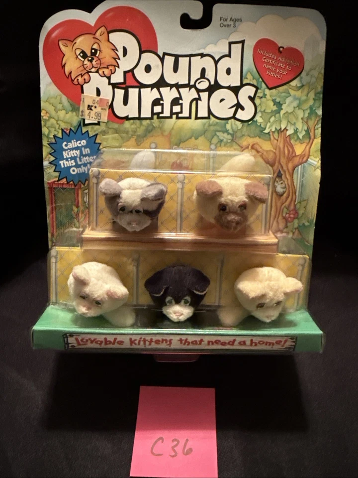 1995 GALOOB ФУНТ PURRIES 5 МИНИ ПЛЮШЕВЫЙ! ЭКСКЛЮЗИВНЫЙ CALICO KITTY! Новый из старых запасов! Новый в коробке! C36 - Изображение 1 из 4