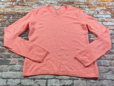 Peck & Peck 毛衣女士 M 桃色羊绒套衫长袖 V 领女式 — 第 1/4 张图片