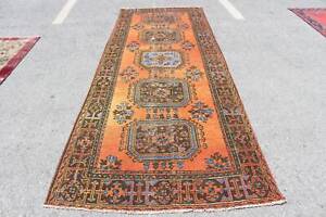Wool Rugs, Turkish Rugs, Floor Rug, 4.4x11.3 ft Runner Rug, Vintage Rugs