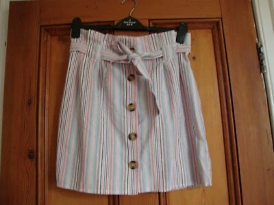 PRIMARK . GORGEOUS BLUE/PINK MULTI STRIPE SKIRT. TIE BELT. SIZE 12 - Image 1 of 3