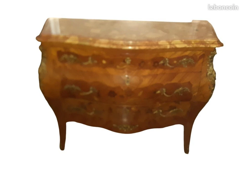 Commode 3 tiroirs Louis XV marqueté bois de rose - Photo 1/4