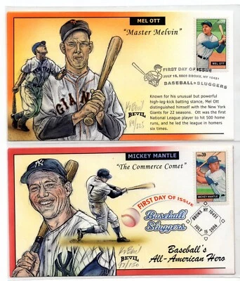 US 2006 BASEBALL SLUGGERS FOUR HAND-PAINTED FDCs OF ALL-AMERICAN HEROES - Image 1 of 4