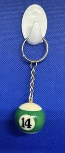 BILLIARD POOL BALL 14 GREEN STRIPED KEYCHAIN COLLECTIBLE - Picture 1 of 3