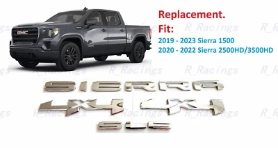 4PCS Chrome Bed 4x4 Rear Sierra SLE Emblems 2019+ Sierra 1500 2500HD 3500HD - Image 1 of 4