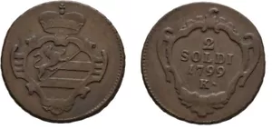 Rare 1799 K GORIZIA (Ausrian Italy) 2 Soldi-Nice - Picture 1 of 1