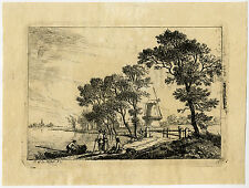 Antique Master Print-LANDSCAPE-WINDMILL-RIVER-De Noter-1831