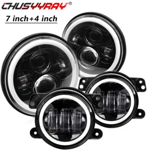 Para For Jeep Wrangler JK 07-18 7'' pulgadas Ronda Faros + 4'' luces antiniebla - Picture 1 of 15