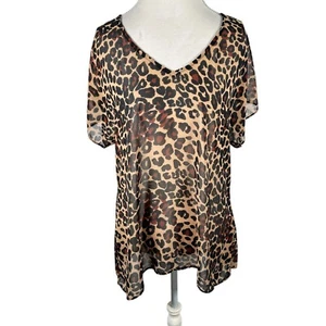 Show Me Your Mumu Leopard Print Top Sheer Cover Up V-Neck Beachy Boho Size M - Picture 1 of 8