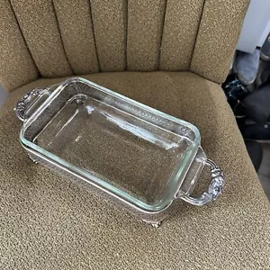ANCHOR HOCKING 1 QUART GLASS CASSEROLE DISH WITH SILVER PLATED HOLDER - Picture 1 of 8