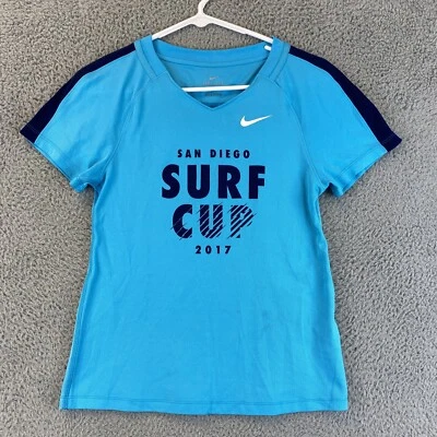 NIKE XS Women DRI-FIT Running Shirt Blue Active V Neck  / 53-13 - Image 1 of 4