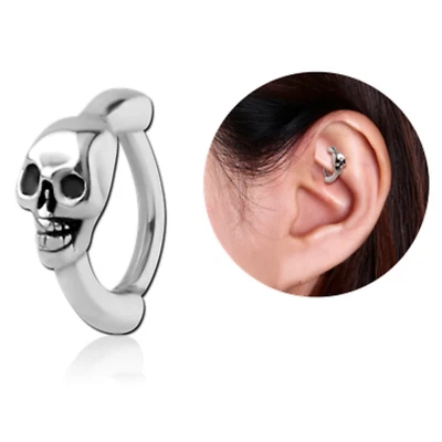 ROOK CLICKER SKULL Rookpiercing TRAGUS TOTENKOPF Skull Bone 1,0 Ohrstecker Click - Bild 1 von 2