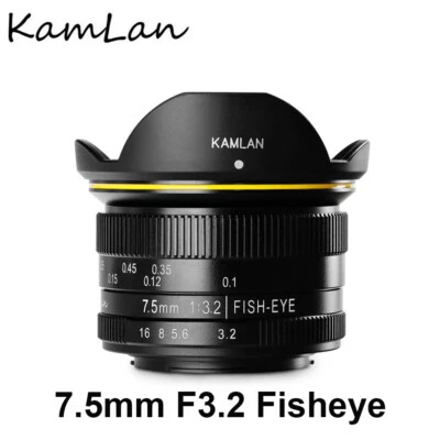 Kamlan 7.5mm F3.2 APS-C Fisheye Wide Angle Lens for Panasonic Olympus M4/3 mount - Image 1 of 4