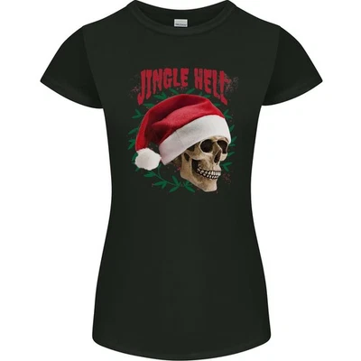 Jingle Hell T-Shirt Noël Drôle Crâne Xmas Femme Coupe Petite - Photo 1/4