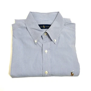 Blue Stripe Flesh Pony Mens 16.5 Polo Ralph Lauren Button Down Dress Shirt 32/33 - Picture 1 of 13