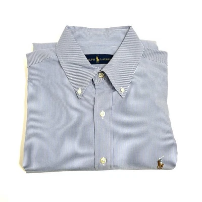 Camisa de vestir azul a rayas carne pony para hombre 16,5 Ralph Lauren con botones 32/33 Foto 1 de 4