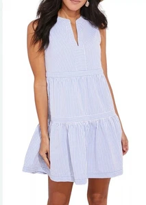 Vineyard Vines Womens Bayside Blue Striped Seersucker Flounce Dress Size Medium - Picture 1 of 7