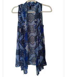 🩶 INC International Concepts Cardigan Blue Sleeveless Sheer Drape Open Front S - Picture 1 of 5