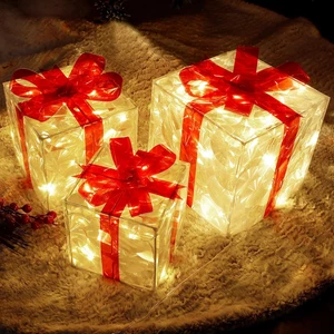 Christmas Lighted Boxes, Set of 3 60 LED Light up Decor Outdoor, Light up Christ - Picture 1 of 12