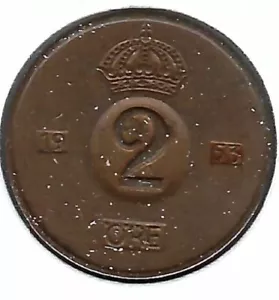 1953 Schweden 2 Erz Gustaf VI Bronzemünze! - Bild 1 von 2