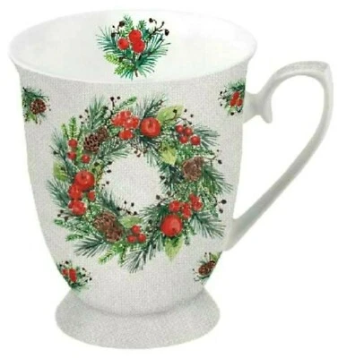 Mug Fine Bone China Christmas Wreath Wreath On Linen Ambience Europe - Image 1 of 2