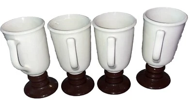USA HALL Pottery Blanco Espresso Marrón Pedestal Taza Café 12oz 6" Juego De 4 Foto 1 de 4