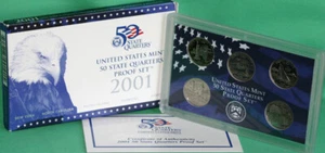 2001 S Five Coin State QUARTER Proof 5 Coin Set Statehood 25c Münzen Box und COA - Bild 1 von 3